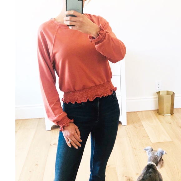 LAST 1! Pumpkin French Terry Smocked Waist Top - Picture 5 of 8